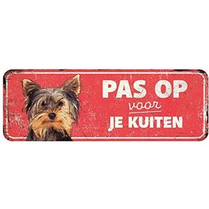 D&D Home, Waarschuwingsbord Let op de hond, 40 x 13 x 0,3 cm, Nederlandse versie, rode achtergrond, waarschuwingsbord van metaal, roestbestendig, met grappige tekst