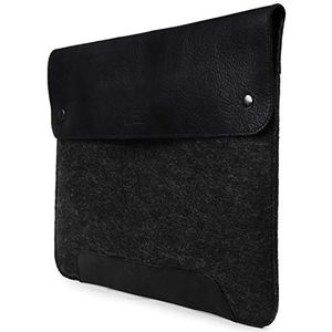 MegaGear MacBook tas gemaakt van echt leer en fleece 15 & 16 inch, zwart