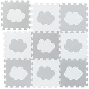 Relaxdays 18-delige speelmat foam - wolk - speeltegels - puzzelmat - puzzeltegels kinderen - wit-grijs