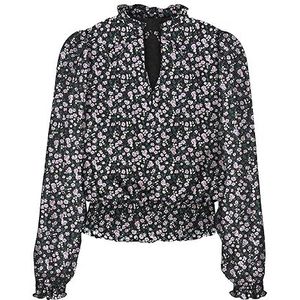 VERO MODA Vmmilla Ls Smock Top WVN Ga Noos Blouse voor dames, zwart/Aop: medium bloem, S