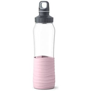 Emsa N31005 Drink2Go glazen drinkfles, inhoud: 0,7 liter, schroefdop, 100% dicht, vaatwasmachinebestendig, roze