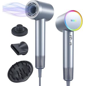 YASHE RW06 Haardroger, 110.000 RPM Borstelloze Motor, Snel Droog 21m/s, 200 Miljoen Negatieve Ionische Föhn met Diffuser & Concentrator, 5 Warmte 2 Snelheid, Blauw