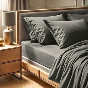 Premium Dark Grey Ranforce Single Fitted Sheet, 100% katoen, 100 x 200 + 30 cm, 155 draadtelling, machinewasbaar op 30 °C, zacht en duurzaam beddengoed, Twin