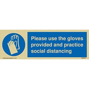 Gebruik de meegeleverde handschoenen en oefen sociaal afstandteken - Vinyl Gold sticker