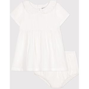 Petit Bateau Jurk met korte mouwen en Bloomer meisje, Wit, 12 Maanden