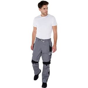 PKA BESTWORK Werkbroek voor heren, met stretchband en zakken met kniebeschermers, grijs/zwart, 60