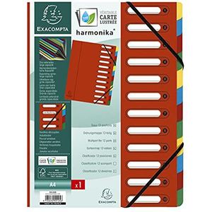 Exacompta - Ref. 55125E - 1 Sorteermap HARMONIKA - met elastieken en uitgesneden vensters - Omslag in glanskarton - uitbreidbare rug - 12 vakken - voor A4 - afmeting 24,5 x 32cm - Kleur: rood