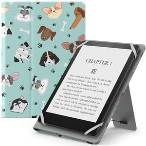 MoKo Universal Case for 6"",6.8"",7"" Kindle eReaders Fire Tablet, Kindle/Kobo/Voyaga/Lenovo/Sony Kindle E-Book, Lightweight PU Leather Folio Shell Cover Case, with Hand Strap/Kickstand, Multiple Dog