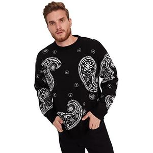 Trendyol Heren ronde hals effen oversized trui sweatshirt, zwart, XL, Zwart, XL