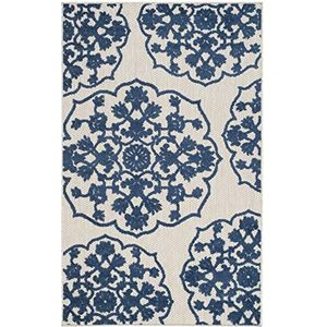 Safavieh Tapijt voor binnen en buiten, geweven, polypropyleen, tapijt in lichtgrijs/koningsblauw 90 X 150 cm Gris Clair/Royal Bleu