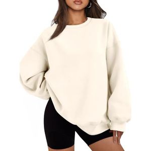 Efan Dames extra grote sweatshirts, fleece hoodies, ronde hals truien, informele topjes, comfortabele herfstmodekleding, winterkleding 2025, Abrikoos, M