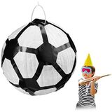 Relaxdays pinata voetbal, ophangen, voor kinderen, meisjes & jongens, verjaardag, om zelf te vullen, Piñata, wit