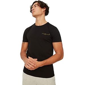 Trendyol Heren Zwart Male Printed Slim Fit T-Shirt, XL