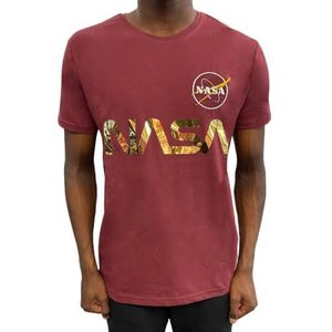 Alpha Industries NASA Reflecterend T Shirt voor Mannen Burgundy/Shiny Gold