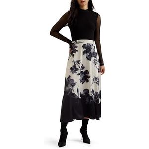 Ted Baker Dames Wmd-selnaa-mesh top bedrukte rok midi-jurk speciale gelegenheid, Zwart, 36