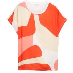 TOM TAILOR Dames T-shirt in materiaalmix, 38042 - Red Abstract Flower, S