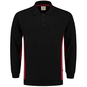 Tricorp 302001 casual polokraag bicolor borstzak sweatshirt, 60% gekamd katoen/40% polyester, 280 g/m², zwart/rood, maat XXL