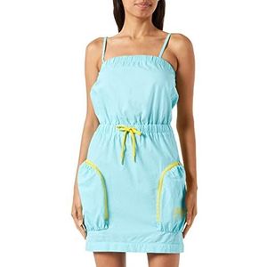 Love Moschino Dames Straps en Balloon Rok met zakken Gesloten door Contrasting Color Zippers Dress, Turquoise, 38, turquoise, 38