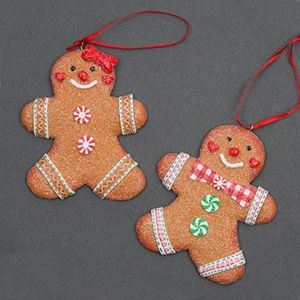 SHATCHI Kerstboomhangdecoraties, traditioneel peperkoekjes-paar, man en dame, kerstboom, wanddecoratie, ornamenten, 2-delige set, 10 x 8 cm