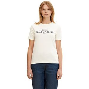 TOM TAILOR Denim Dames T-shirt met logoprint 1033607, 10348 - Gardenia White, XS