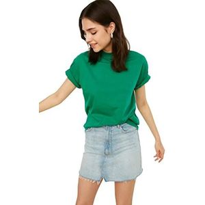 Trendyol Dames groene basiskraag gebreid T-shirt, groen, large