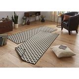 Northrugs In & Outdoor omkeerbaar tapijt Nizza zwart crème, 80x350 cm