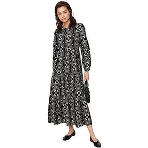 Trendyol Dames Design Maxi Skater Regular Geweven Jurk, Zwart, 70