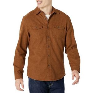 Amazon Essentials Men's Flanellen overhemd met lange mouwen, twee zakken en slanke pasvorm, Toffeebruin, XS