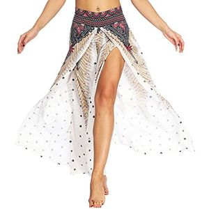 Ainuno Boho Broek Wijde Pijpen Palazzo Broek met Split voor Vrouwen Vloeiende Hippie Broek Dunne, Wit, S-M