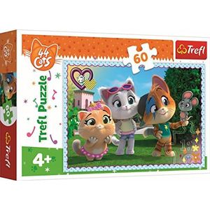 Trefl - 44 Cats, Spelletjes met Vrienden - Puzzle 60 Elements - Kleurrijke puzzels met Sprookjesfiguren 44 katten, Creatief Amusement, Leuk voor Kinderen vanaf 4 jaar