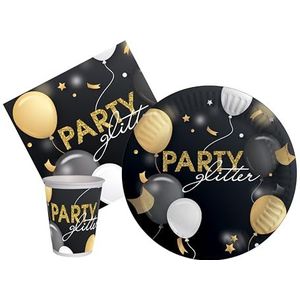 Ciao - Partyset (borden, bekers, servetten), zwart, goud, voor 8 personen, AZ175