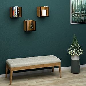 Homemania Plankenset 3 planken, boekenkast, dobbelsteen, voor muur, eiken, zwart, van hout, PVC, 25 x 25 x 25 cm