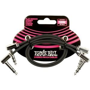 Ernie Ball 12"" Flat Ribbon Stereo Patch Cable 2-Pack - Black