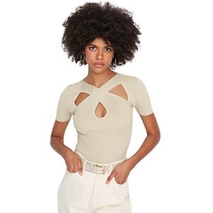 Trendyol Vrouwen Vrouw Standaard Asymmetrische Kraag Knitwear Blouse Shirt, Steen, S