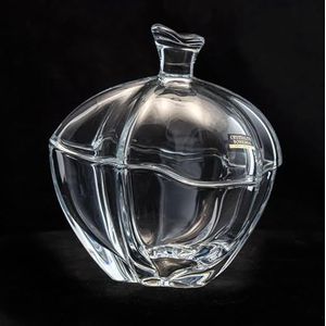 DRW Bonbonnière van glas in Bohemen met rond deksel, 17 x 17 x 17 cm