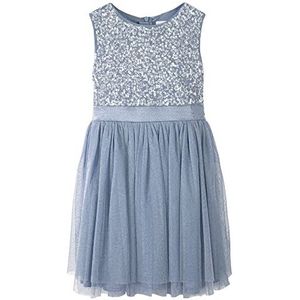 Maya Deluxe Meisjes Midi Jurk Pailletten Verfraaide Party Tutu Bruidsmeisjes Bruiloft Met Riem Boog, Dusty Blauw, 7-8 jaar