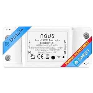 NOUS Tasmota smart lichtschakelaar, inbouw, L6T - esp8266 smart home switch met timer, wifi-schakelaar, draadloze schakelaar, led-lichtrelais 230 V, MQTT Home Assistant ioBroker Google Home Alexa