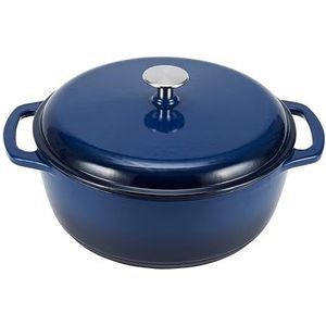 Amazon Basics Braadpan, gietijzer, geëmailleerd, rond, met deksel, 5,6 liter, marineblauw