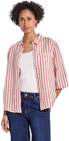 STREET ONE - Glory Red - Chemise - Korte Mouwen - Motief à Rayures