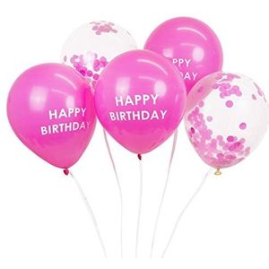5 stuks roze Happy Birthday confettiballonnen met lint | feestversieringen voor meisjes, kinderen of volwassenen, elke leeftijd