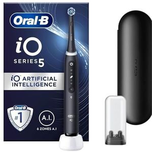 Oral-B iO5 elektrische tandenborstels voor volwassenen, 1 tandenborstelkop en reiskoffer, 5 modi met tanden bleken, UK 2-pins stekker, zwart