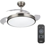 Philips Atlas LED-plafondlamp met uitschuifbare ventilator - Nikkel - Inclusief afstandsbediening - 28 W - Dimbaar - Geïntegreerde LED-lamp