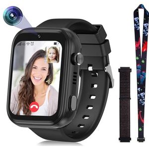 4G Smartwatch voor kinderen, met GPS en telefoon, met wifi, videogesprekken, camera, SOS, IP67 waterdicht, met gps, real-time detectie, muziekvideospeler, alarm (T45, zwart)