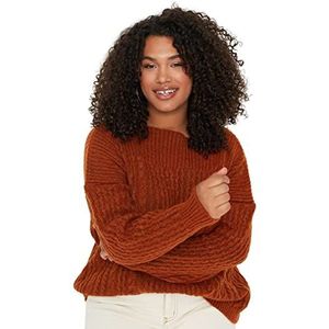 Trendyol Vrouwen Plus Size Regular Basic Boot Hals Knitwear Plus Size Jumper, Bruin, 4XL