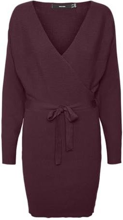 Gebreide Jurk - V-Hals - Lange Mouwen - Regular Fit - Riem in Taille