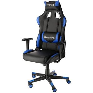 PRO ERGO - Gamingstoel - ergonomische bureaustoel - verstelbare armleuning, hellingshoek - in hoogte verstelbaar, kantelfunctie - draaistoel kunstleer, eco-leer - (blauw-zwart, gamer ONE)