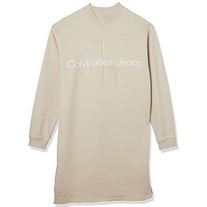 Calvin Klein Jeans Glanzende monogram jurk met ronde hals, casual, eierschaal, XS