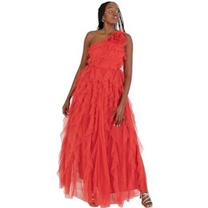 Anaya with Love Maxi-jurk voor dames, één schouder, mouwloos, met ruches, waterval, A-lijn, bruidsmeisje, bruiloft, gala, baljurk, rood, 34, Rood, 32