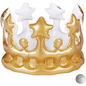 Relaxdays opblaasbare kroon, kostuum toebehoren voor feestjes, accessoire voor prinses of koning, geinig, in het goud