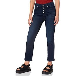 7 For All Mankind Dames The Straight Crop Bair Park Avenue met Exposed Buttons Jeans, Dark Blue, 32W x 30L